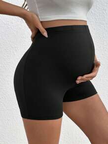 SHEIN Slogan Print Adjustable Waist Maternity Shorts - Black - View 4
