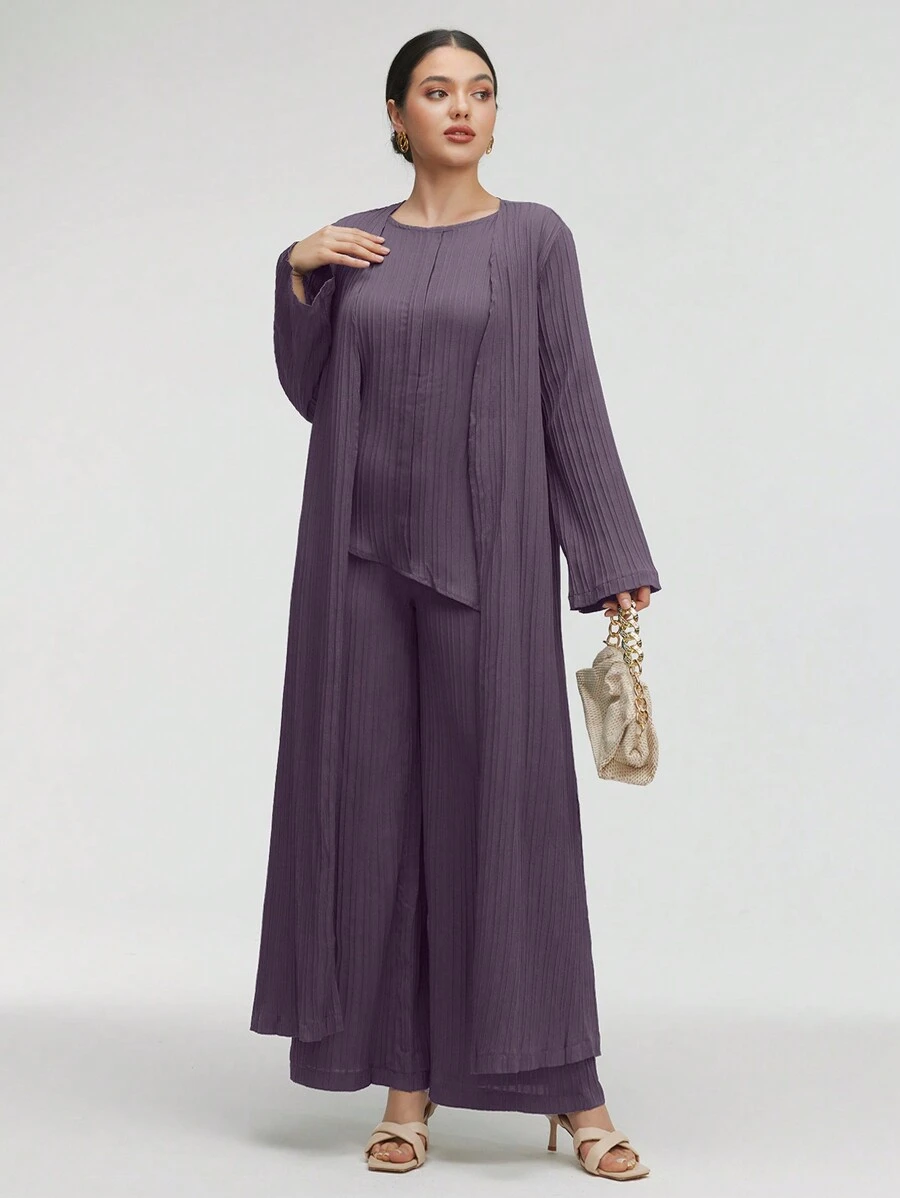 Mulvari Solid Tank Top & Pants & Open Front Coat