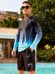 Surfspeed 2pcs/Set Men's Ombre Round Neck Long Sleeve Top And Shorts Set,Hawaiian - Multicolor - View 4