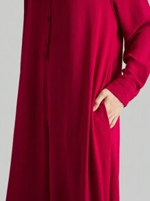 Ontre 女士2025新年红色夸张阔腿衬衫领连体裤，春季 - 酒紅色 - 查看 4