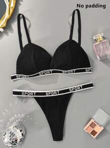 Set de 2 piezas de sujetador y pantie cómodos para mujer con gráfico de madre e hija - Negro - Ver 7