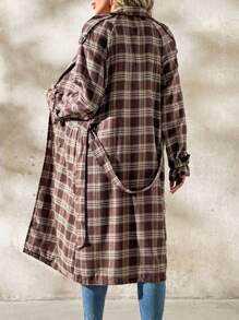 SHEIN Clasi Women's Fashion Plaid Raglan Sleeve Double Breasted Lace-Up Trench Coat For Women Winter Commuter And Outdoor Outerwear - Multicolor - View 5