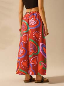 CAJUNI 女士彩色心形印花、波西米亚风印花长裙、假日休闲沙滩夏季黑色裙子 - 彩色 - 查看 2