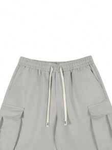 Manfinity Roghcode Pantalones cargo grises casuales de unicolor con cordón en la cintura, otoño - Gris Claro - Ver 4