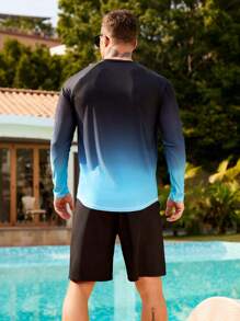 Surfspeed 2pcs/Set Men's Ombre Round Neck Long Sleeve Top And Shorts Set,Hawaiian - Multicolor - View 2