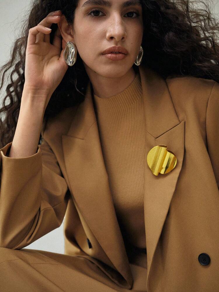 STRAIGHT METAL DECOR DOUBLE BREASTED BLAZER