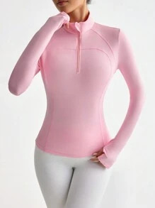 Easithlete 纯色修身立领运动连帽衫，适合瑜伽