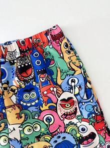 SHEIN 青少年男孩休闲度假全身可爱图案短裤沙滩裤泳装，适合海滩、游泳、冲浪度假 - 藍色 - 查看 7