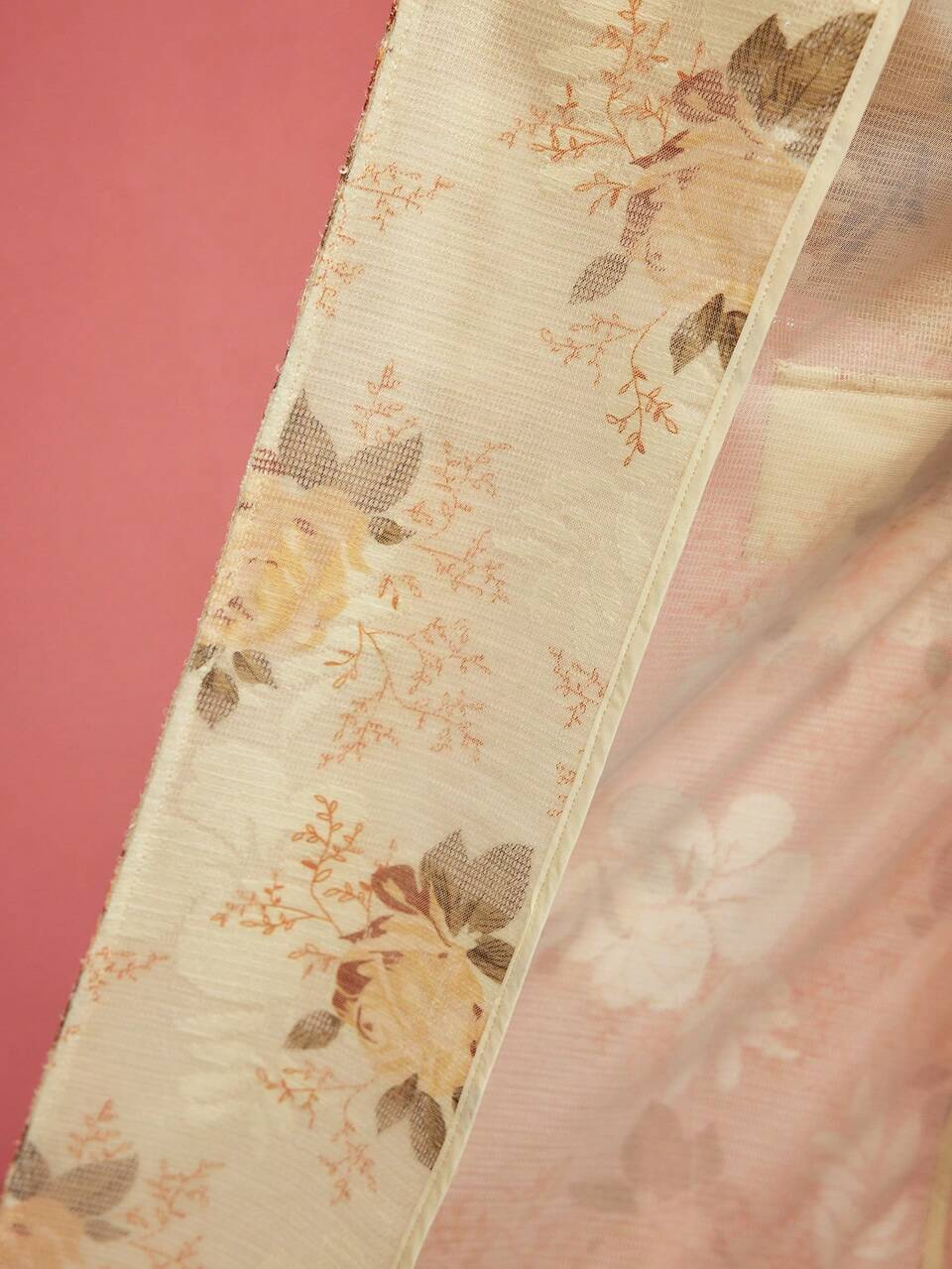 SEQUIN FLORAL PRINT TRENCH COAT, LONG SLEEVES, SEMI-SHEER,SPRING/SUMMER
