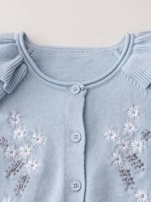 SHEIN Baby Girl Embroidered Sweater Set: Cardigan Top & Skirt - Blue - View 3