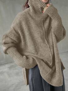 FRIFUL 女式高领纯色长袖休闲宽松毛衣秋冬