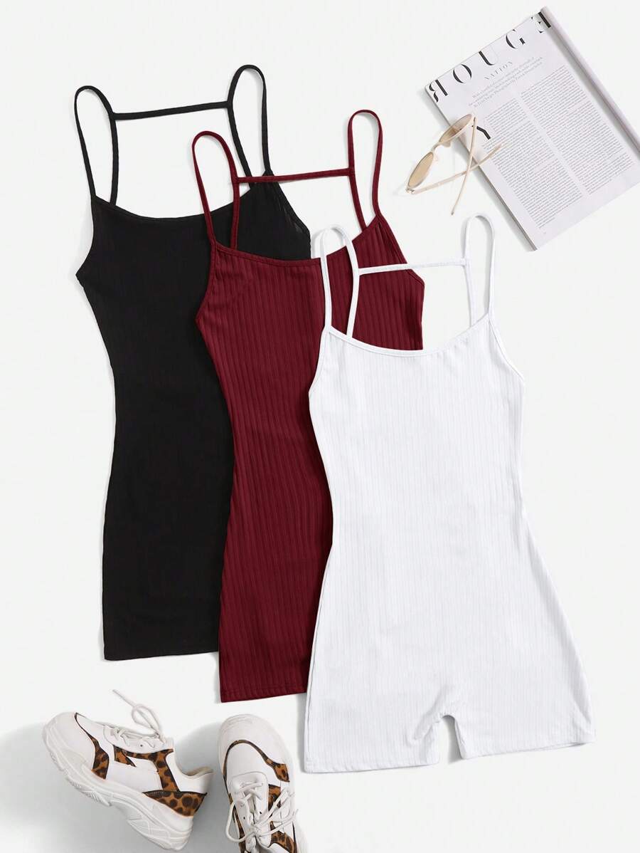 SHEIN EZwear Bộ đồ liền thân dây mảnh màu trơn dành cho nữ, trang phục thường ngày - Nhiều màu - Xem 1