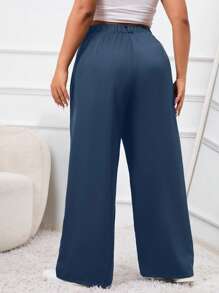 SHEIN EZwear Plus Spring Plicated Detail Wide Leg Black Suit Pants