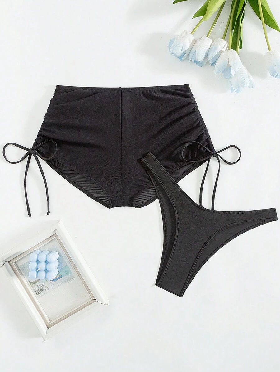 SHEIN Swim 2 件纯色网状性感比基尼套装，夏季沙滩泳装