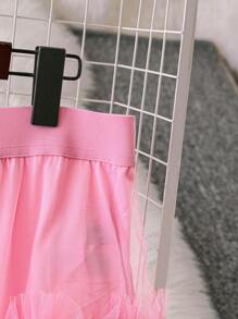 Flirla Plus Size Women Valentine's Day A-Line Cake Skirt, Multi-Layer Ruffle Textured Fabric - Pink - View 3