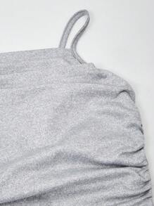 2pcs/Set Teen Girl Cropped Long Sleeve Cardigan, Ruffle Camisole And Wide Leg Pants - Grey - View 5