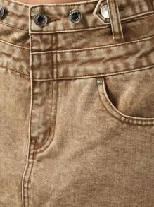 MISSGUIDED Double Waistband Denim Mini Skirt - Rust Brown - View 5