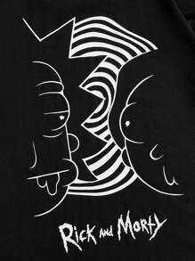 Rick and Morty X SHEIN Plus Size Heren Casual Cartoon Print Ronde Hals Korte Mouw T-shirt, Zomer
