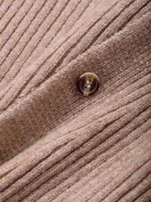 DAZY 女士秋季露肩纽扣前开襟休闲毛衣，秋季女装 - 卡其色 - 查看 9