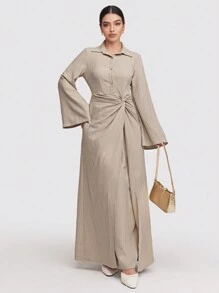 Veilorie 1pc Women's Ultra Long Solid Color Dress, Minimalist Fashion Casual Everyday Wear Modest - Grey - View 3