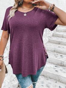 SHEIN LUNE Tricou casual de mărime mare, uni, la modă și potrivit pentru purtarea de zi cu zi - Violet - Vizualizare 4