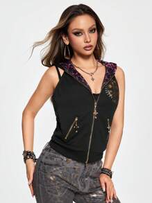 ROMWE J-Fashion Gyaru-Style Colorblock Leopard Print Bow Decor Pullover Sweatshirt For Women - Black - View 7