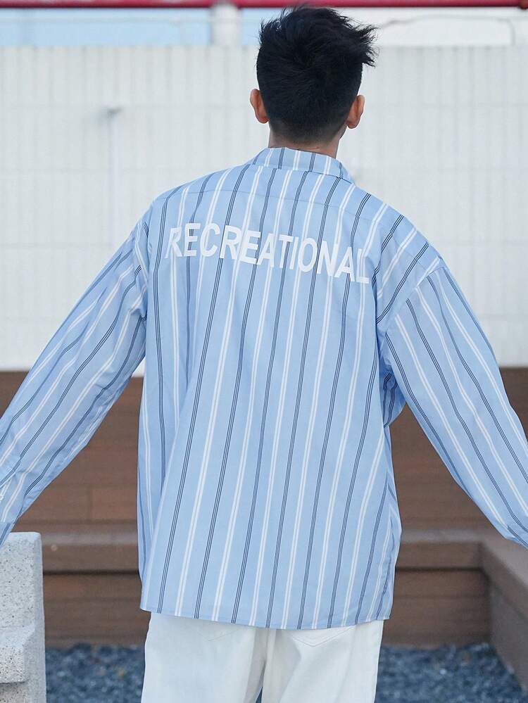 Men's Blue And White Casual College Style Long Sleeve Shirt,Fall Clothes