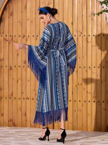 Al Najma Women Floral Print Patchwork Fringe Batwing Sleeve Turkish Dress Kaftan Jalabiya Dress - Multicolor - View 7