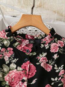 DreamSkyne Vestido de manga larga con estampado de flores para mujer talla grande - Negro - Ver 3