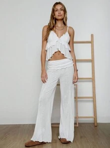 SHEIN EZwear 女士休闲百搭高腰白色裤子