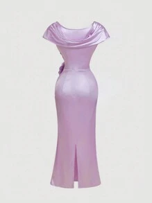 SHEIN MOD 薰衣草复古风格 3D 花卉连衣裙，适合约会新年女士装节日派对连衣裙情人节 - 淡紫色 - 查看 2