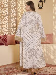 Al Najma Plus Size Women Square Neck Floral Print Tassel Decor Dress