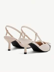 CUCCOO CHICEST Pointed Toe Kitten Heel Elegant Commuter Bow Accent Bicolor Women's High Heel Pumps, Casual Chic Outfit, Spring - Apricot - View 10