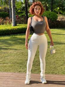 SHEIN EZwear Women's White Elastic Waist Skinny Jeans - White - View 4