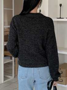 DAZY 女士纯色休闲针织毛衣，时尚日常穿着秋冬 - 深灰色 - 查看 6