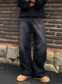 DAZY Men's Simple Solid Black Jeans, Casual Everyday Wear For Autumn, Grunge