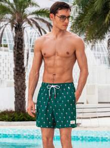 Surfspeed Men's Coconut Tree Print Drawstring Waist Beach Shorts - Multicolor - View 4