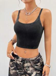 Coolane Women Summer Streetwear Casual Cotton Fitted Tank Tops - Dark Grey - View 3