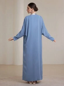 Graceveil 女士阿拉伯两件套 - 蝙蝠袖撞色亮片装饰背心直筒连衣裙和端庄长袍