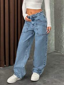 EURMUSE HIGH RISE STRAIGHT JEAN STITCH DETAIL - Medium Wash - View 3