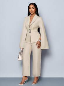 SOLERSUN Glossy Satin Suit Jacket, Women's Suit Set, Business Commuter Suit. Spring And Autumn Season Suits, Autumn And Winter Outdoor Clothing Fall Cloth For Women