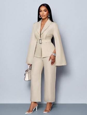 SOLERSUN 亮面缎面西装外套，女士西装套装，商务通勤西装。春秋季节西装，秋冬季户外服装