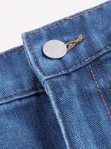 SHEIN MOD Plus Size Fluffy Denim Mini Skirt, Sweet Patchwork Design - Light Wash - View 3