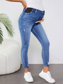 SHEIN 大码孕妇装 秋冬 万圣节 圣诞节 国庆节 2000年代 Y2K 可爱街头风 健身房 生日 夜店 外出 商务休闲 女装 乡村 复古 朴素 老钱 商务休闲 女装 工作休闲 水洗破洞修身蓝色牛仔裤 女装 经典浅色水洗破洞修身牛仔裤 - 藍色 - 查看 4