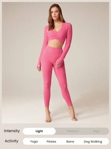 GLOWMODE FeatherFit™ 短款无限长袖背心耸肩上衣带拇指孔低冲击瑜伽日常夏季 - Blush Crush - 查看 5