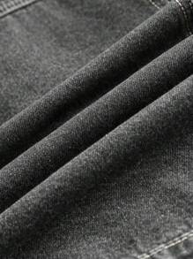 SHEIN Tween Boy 2pcs/Sets Fashion Casual Black Denim Patchwork Gray Knit Hooded Long-Sleeved Denim Jacket And Comfortable Stretch Skinny Kids Jeans For Dailywear And Fall/Winter Kids Summer Clothes - Black - View 4