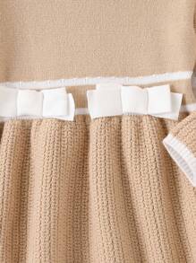 SHEIN Young Girl's French Style Knit Long Sweater Dress, Fashionable For Spring, Autumn And Winter - Khaki - View 4