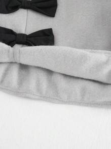 Cozy Pixies Young Girl 3D Bowknot Crew Neck Small Drop Shoulder Sweatshirt - Grey - View 9