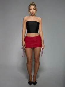 MISSGUIDED Ruched Side-Tie Mini Skirt For Club Party Beach Summer Casual Bodycon Stretchy Pull-On Wrap Style Form-Fitting Fashion Statement Evening Wear Christmas