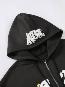 Manfinity Hypemode Men's Front Zipper Long Sleeve Pocket Printed Casual Hoodie Streetwear Zip Up